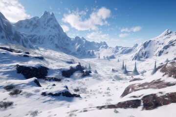 Fototapeta na wymiar Stunning Snowy Mountain Landscape in Unreal Engine Style, Generative AI
