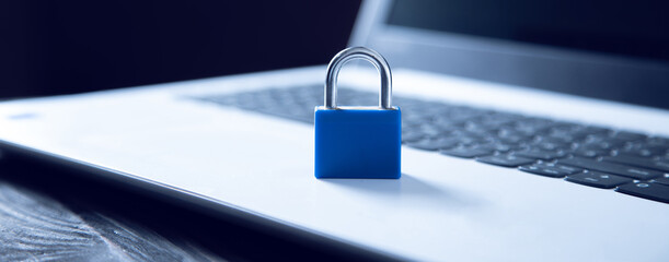 blue lock on the laptop on the desk