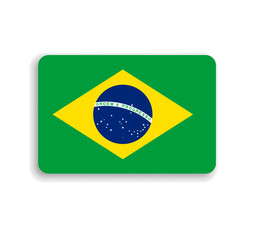 Brazil flag - flat vector rectangle with rounded corners and dropped shadow.