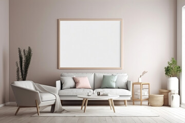 Obraz na płótnie Canvas Empty Frame Mockup in Scandinavian style room. Illustration Generative AI