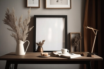 Empty Frame Mockup in Scandinavian style room. Illustration Generative AI