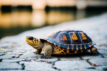 Fototapeta premium turtle in a canal, created with ai generative