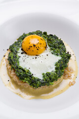 fried egg with spinach