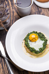 fried egg with spinach
