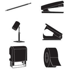 Set of silhouettes of different office supplies icons Vector