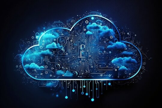 Cloud computing technology on circuit board, Generative AI illustrations