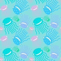 Fototapeta na wymiar Cartoon ocean animals seamless octopus pattern for wrapping paper and fabrics and linens and kids clothes print 