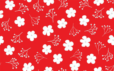 Seamless floral pattern based on traditional folk art ornaments. Art flowers on color background. Scandinavian style. Sweden nordic style. Vector illustration. Simple minimalistic pattern