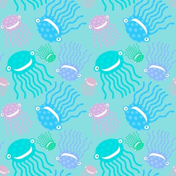 Cartoon ocean animals seamless octopus pattern for wrapping paper and fabrics and linens and kids clothes print 