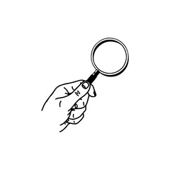 vector illustration of hand with magnifying glasses