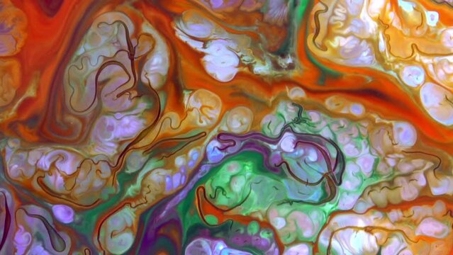 Close-up Shot Of Abstract Colorful Fluid Paint Flowing Background Texture.
