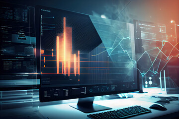 Display with data set, abstract illustration background. AI generated