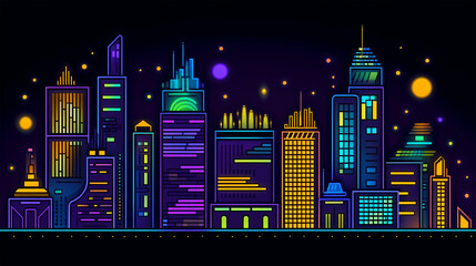 A vibrant cityscape at night, with colorful neon lights, in digital format, Generative AI
