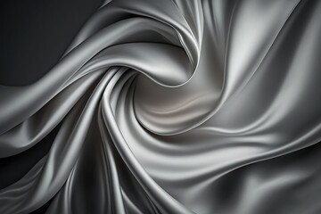 AI generated beautiful elegant silver soft silk satin fabric background with waves and folds