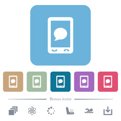 Mobile sms message flat icons on color rounded square backgrounds