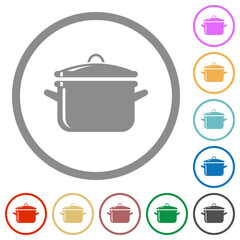 Glossy pot with lid flat icons with outlines