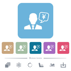 Fototapeta premium Japanese Yen financial advisor flat icons on color rounded square backgrounds