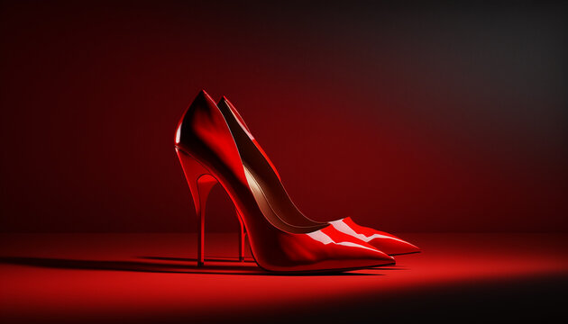 beautiful classic lacquer stylish women's shoes in red color .Generative AI