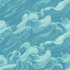 Fototapeta premium Seamless Pattern - Blue Ocean Waves - Generative AI