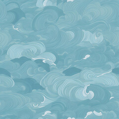 Fototapeta na wymiar Seamless Pattern - Blue Ocean Waves - Generative AI