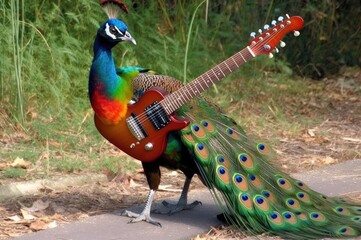 Fototapeta premium Peafowl Rock And Roll Musician Pose Generative AI