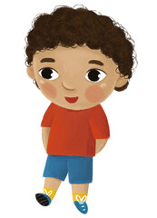 cartoon child kid boy taking off or putting on clothes by him self childhood illustration for kids