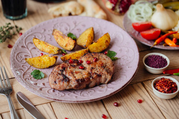 grilled meat with vegetables