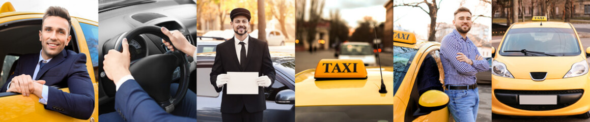 Collage of make taxi drivers with cars