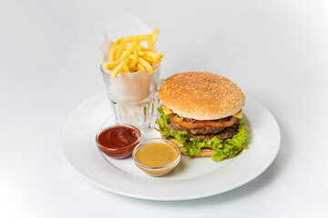 hamburger and fries