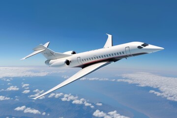 Obraz premium Glide Above the Clouds: Modern Jet in the Sky, Generative AI