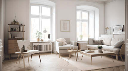 Vintage Scandinavian style living room 3d render (ai generated)