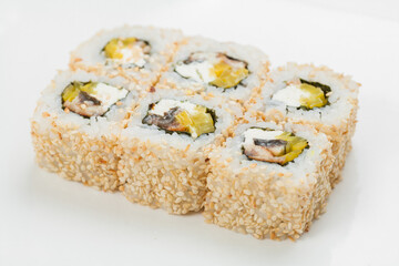 sushi rolls on a white background