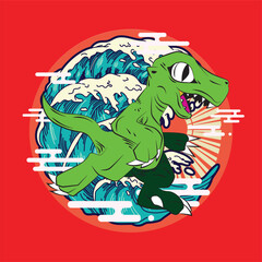 dinosaur with big wave design vector illustration