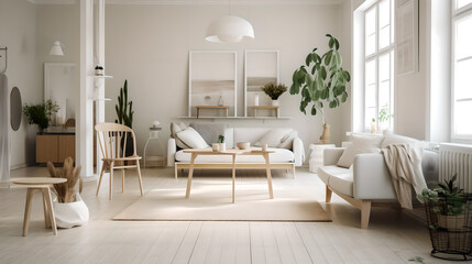 Vintage Scandinavian style living room 3d render (ai generated)