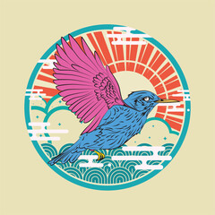 Fototapeta premium phoenix illustration with japanese style background
