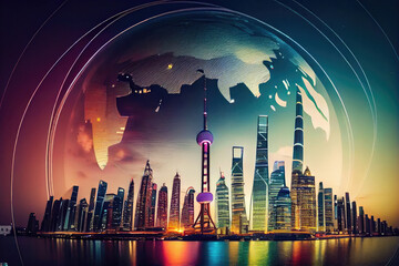 Shanghai skyline and internet concep