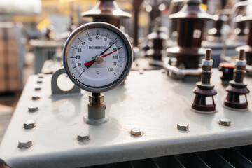 Industrial water temperature meter with pipes