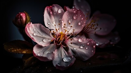 Cherry Blossom Joy: A Close-up of Blooming Flowers on a Tree Branch, AI generative