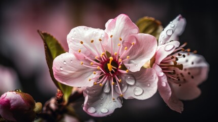 Cherry Blossom Serenade: A Macro Shot of Blooming Branches, AI generative