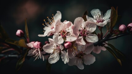 Cherry Blossom Tree Branch in Spring Sunshine, AI Generative
