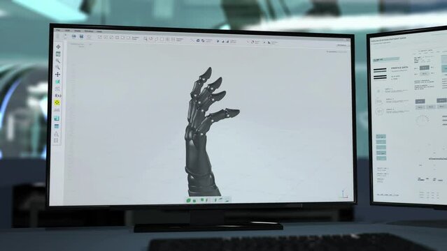 Modern Manufacturing System Assembling Fingers Of Robotic Arm Prototype. Modern Cyberware Prototype Manufacturing. Modern Bionic Implant Manufacturing. Augmentation Prototype. Futuristic