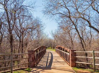 Sunny view of the bridge of Bluff Creek Park