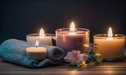 Obraz na płótnie Canvas dark atmosphere spa treatment with candles