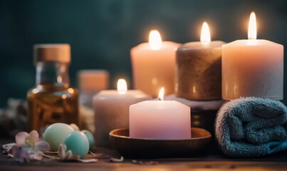 Fototapeta na wymiar dark atmosphere spa treatment with candles
