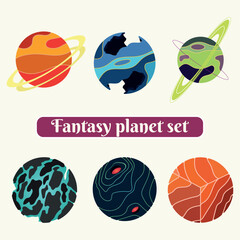 Set of colored sci fi fantasy planet icons Vector