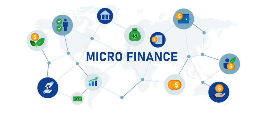 Micro finance loan micro financing small funding lending icon set concept money debt
