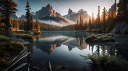 Fototapeta na wymiar Midjourney generated image of a Majestic Landscape in Banff National Park