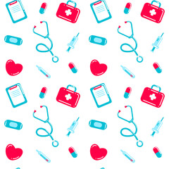 World health day seamless pattern with medical tools
