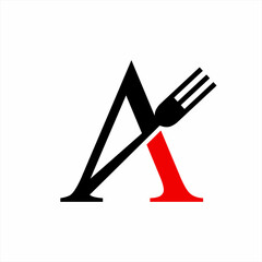 Letter A logo design with fork. can be used for the identity of cafes, restaurants, brands.