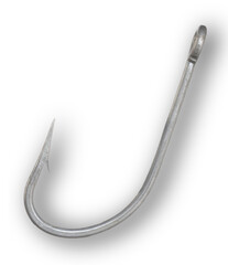 Shadow under an aluminum colored barbed fishing hook